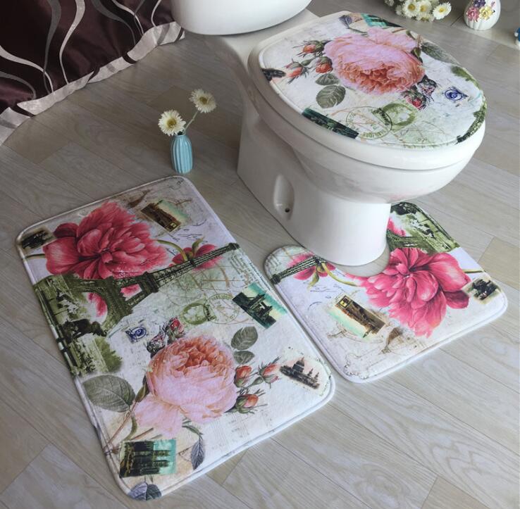 Flannel 3D Print Non Slip 3Pcs/Set Toilet Seat Cover WC Lid Toilet Cover Bathroom Pad Floor Mat Rug Carpet Vloerkleed ZCL512: 9