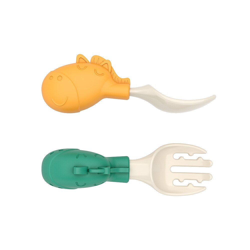 Plastic Soft Baby Spoon Fork Cute Elephant Dolphin Boy Girl Baby Learning Training Feeding Utensils Infant Children Tableware