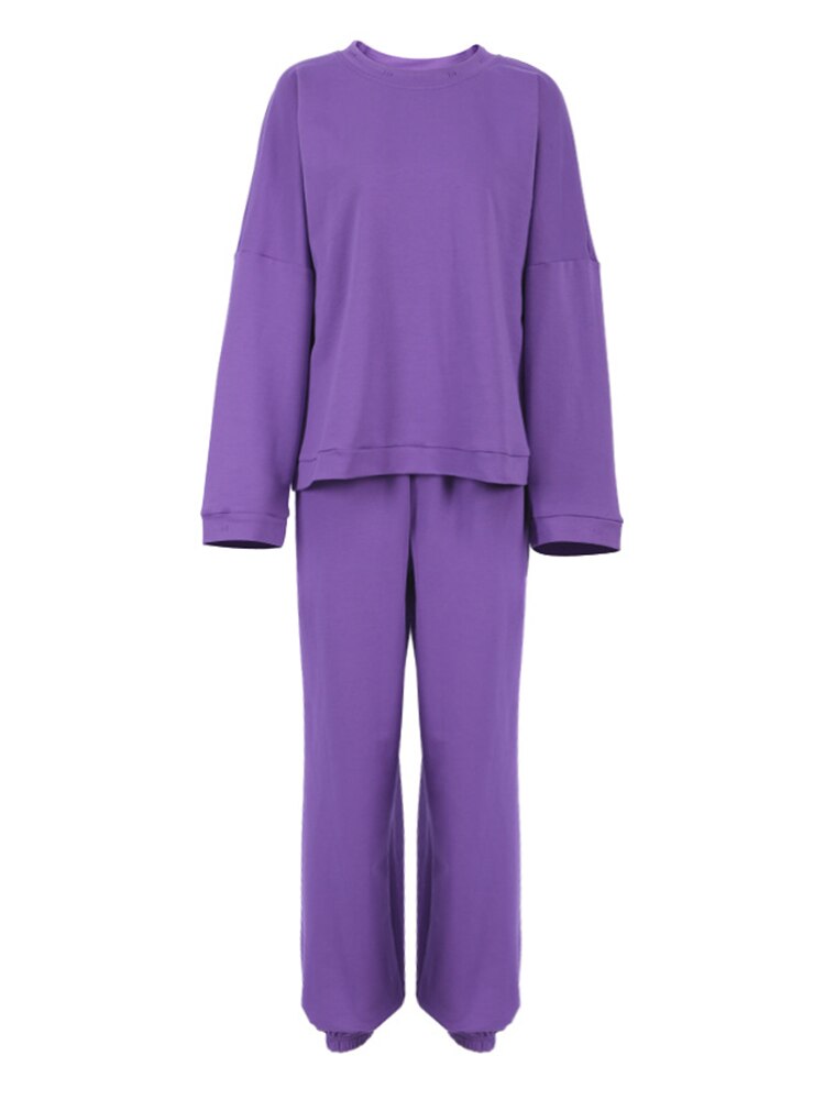 Haut effiloché à manches longues pour femme, pantalon de sport surdimensionné, pull-over, sweat-shirt, ensemble de 2 pièces, pantalon décontracté, survêtement, printemps, 2022: Violet / L