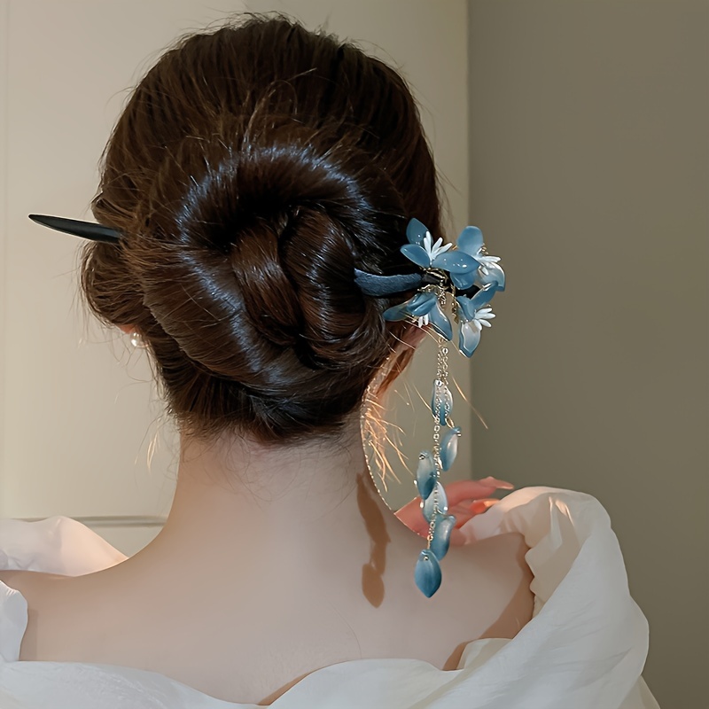 1 horquilla de flor azul retro, accesorios para el cabello de mujer cheongsam retro de estilo chino, accesorios para el cabello de mujer de de aleación de zinc