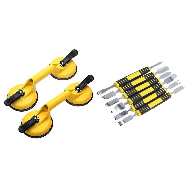 2 Pcs Glas Zuignappen Heavy Duty Aluminium Vacuüm Plaat & 6 Stuks Double Ended Metalen Graafmachine Set Open Reparatie tool Kit: Default Title