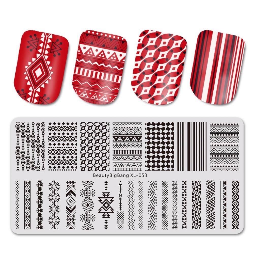 Beautybigbang Nail Art Stamping Plate Stainless Steel 12cm Butterfly Flower Plaid Bird Image Nail Stamping Template Mold XL-042: XL-053