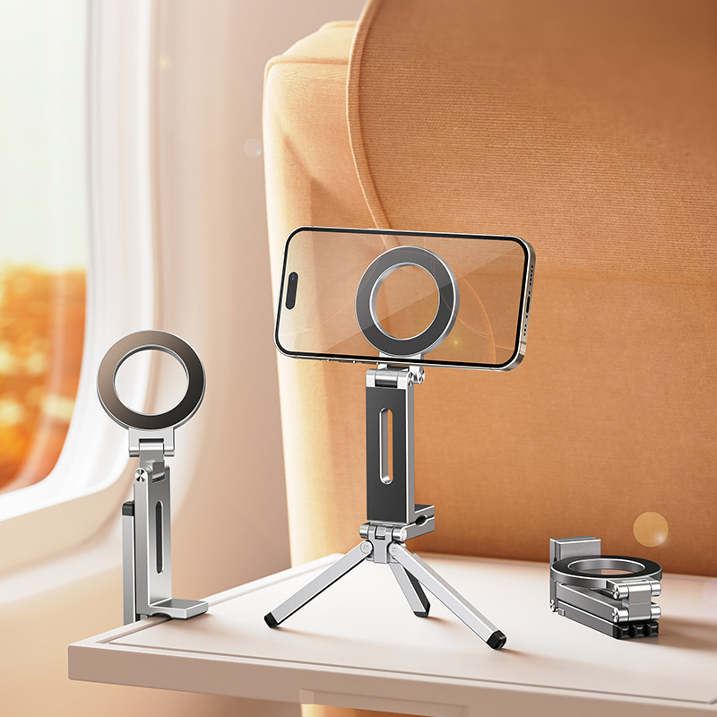 Trípode magnético plegable para teléfono 360 ° Soporte Soporte de viaje portátil para iPhone y Android Escritorio/avión/tren de grabación de vídeo manos libres