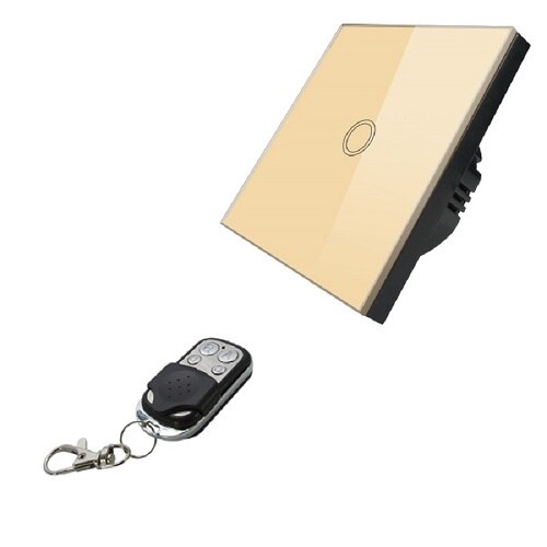 EU Standard VHOME Smart Touch Switch 2 Gang 1 Way,White Crystal Glass Switch Panel Sensor Switch with Wireless RF433Mhz Remote: gold 1 gang