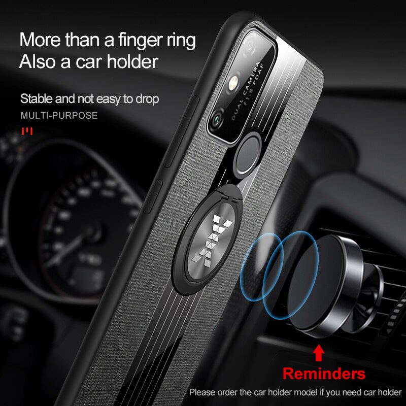 Coque honor 9 a en tissu résistant à la transpiration, coque rigide en polycarbonate avec anneau magnétique pour huawei honor 9a honor 9a moa -lx9h