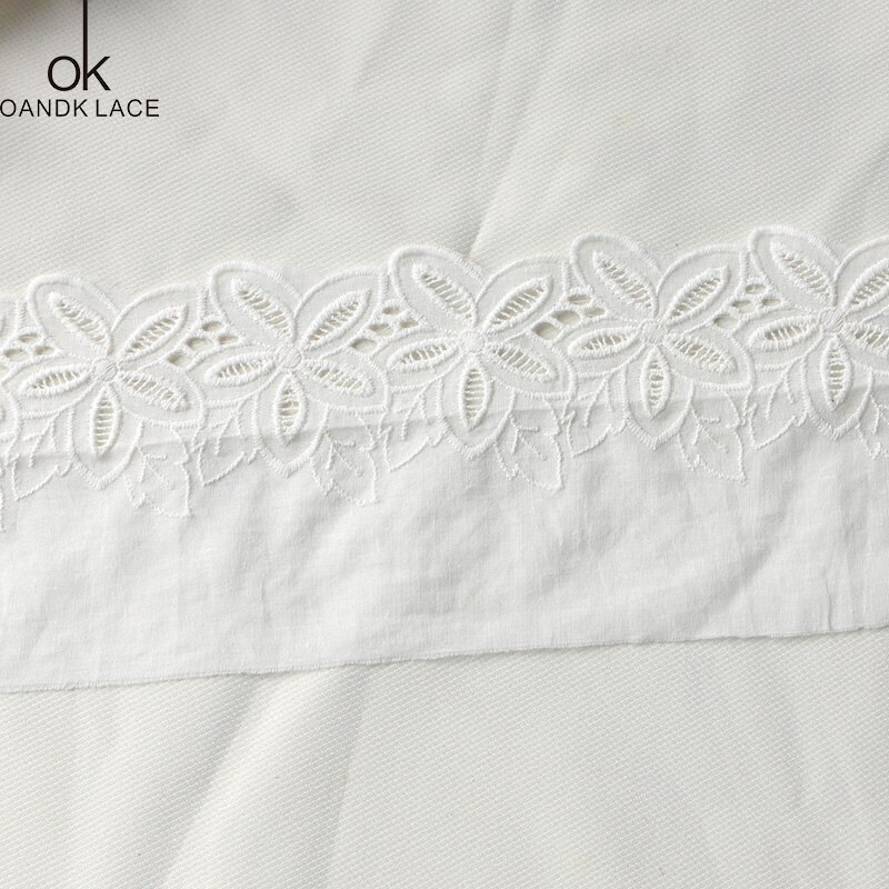 Tecidos bordados de renda 100% algodão, 1 jarda/lote, roupas, renda, acessórios de costura, faça você mesmo, artesanato em branco-dc