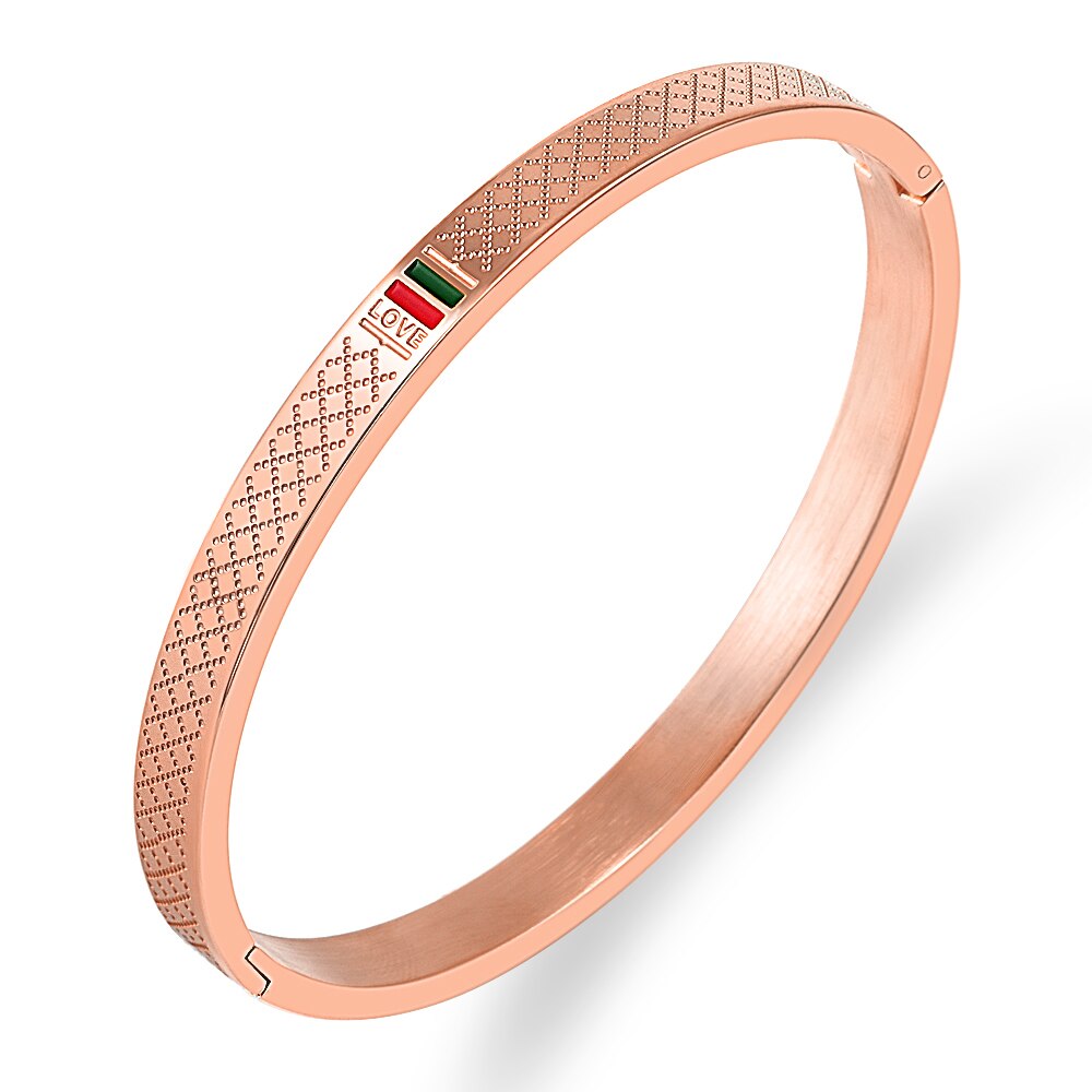 6mm 8mm marca de luxo verde vermelho manguito pulseiras & bangles feminino casal amor pulseiras aço inoxidável rosa ouro jóias presente: 6mm rose Gold 16cm