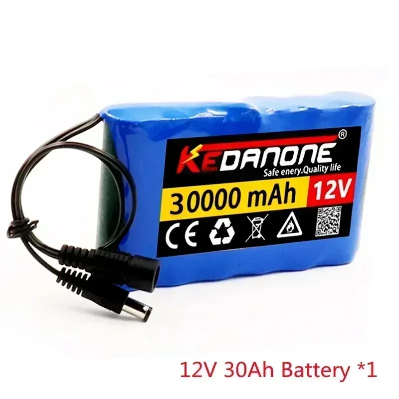 Portable Super 12V 30000mah Battery Rechargeable Lithium Ion Battery Pack Capacity DC 12.6v 30Ah CCTV Cam Monitor + Char: WHITE