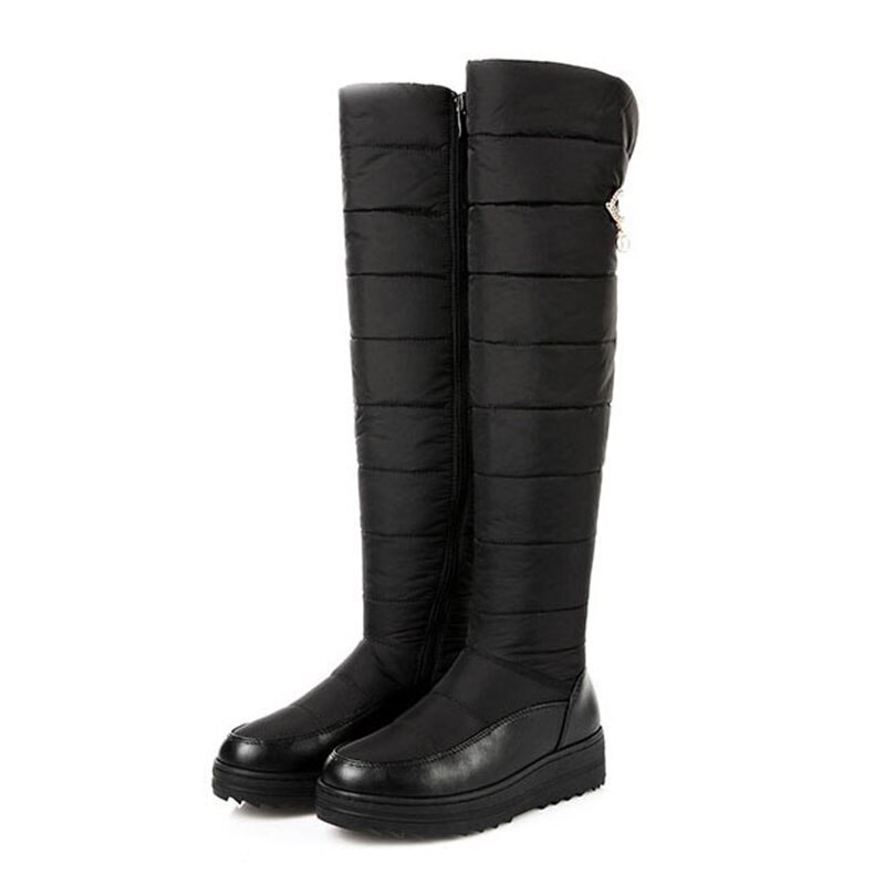 Winter Women Over Knee High Down Snow Boots 51cm Casual Ankle Boots Wedge Zipper Mother High Boots Down Boots Woman HX-89: Black / 35