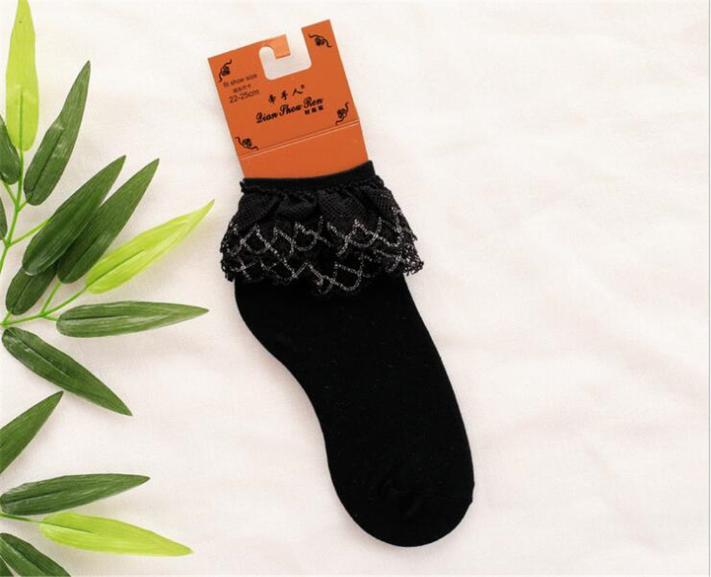 Lolita-Calcetines cortos de encaje japonés para mujer, calcetín, B435: black