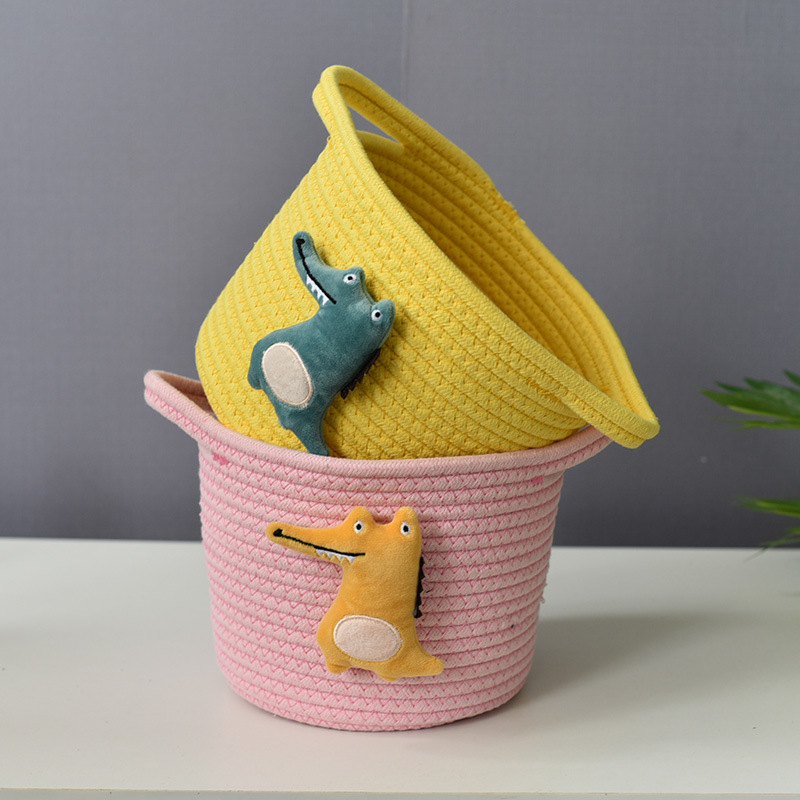 Krokodil Opslag Mand, Katoenen Touw Opslag Mand Opbergdoos Weven, Geweven Bloem Mand Katoenen Draad