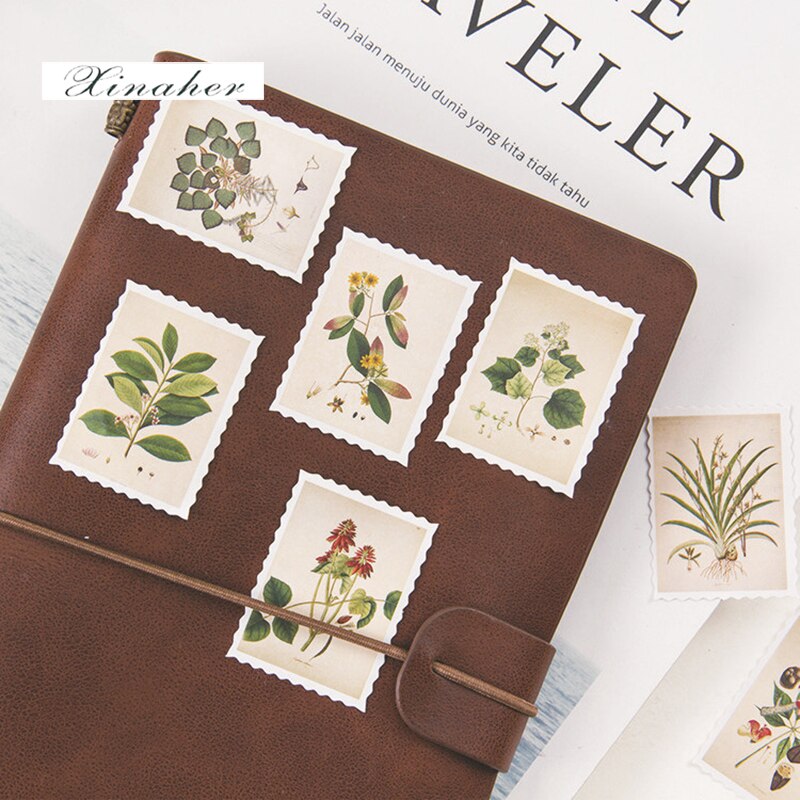 Xinaher 45 stk/æske vintage planter stempel papir klistermærke dekoration klistermærker diy til håndværk dagbog scrapbog planner etiket klistermærke