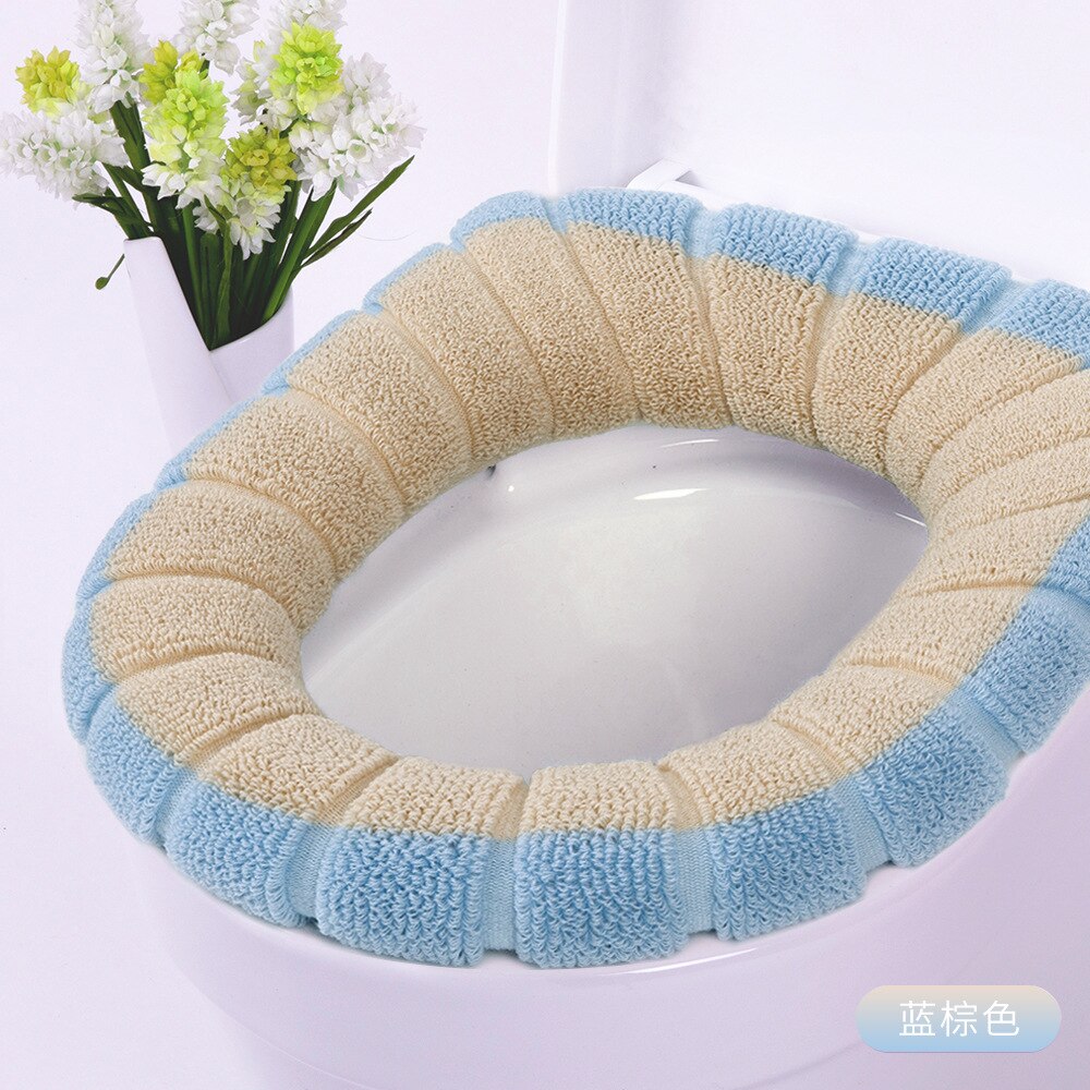 1Pcs Keep Warm Pumpkin Pattern Closestool Mat Double Color Bathroom Accessories Knitting O-shape Home Decor Toilet Seat Cover: Brown Blue