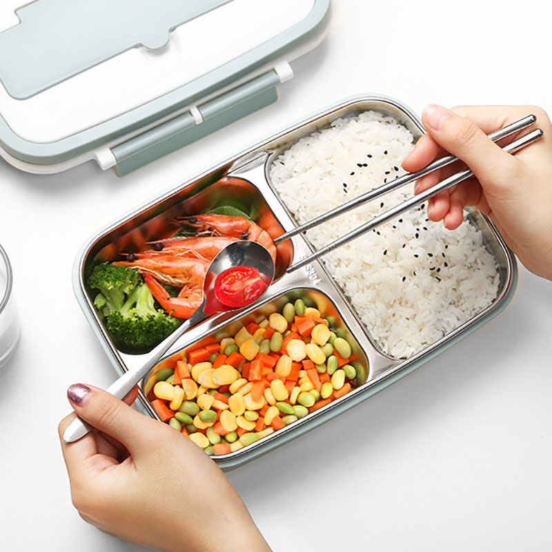 Oneup draagbare lunchbox 304 roestvrijstalen bentoboxen met servies, student verzegelde lekvrije grote capaciteit voedselcontainer