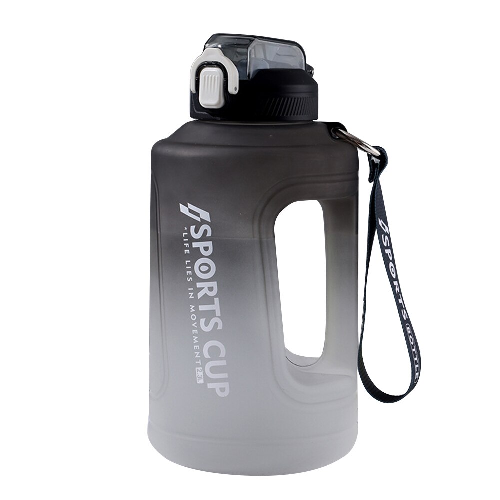 2.3L Fitness Water Bottle Outdoor Gym Workout Exercise Sports Leakproof Drinking Frosted Cup with Time Scale Drinkware: Black