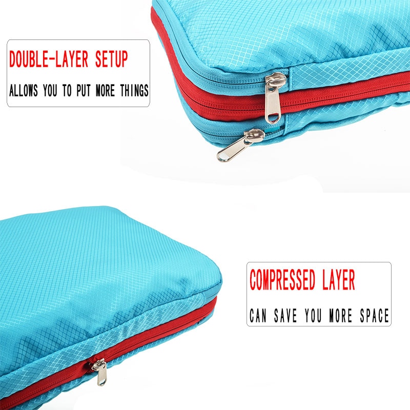 Double Layer Compression Packing Cubes Travel Luggage Organizer Waterproof Packing Cube 7 Colors Large Medium and Small 3 Sets