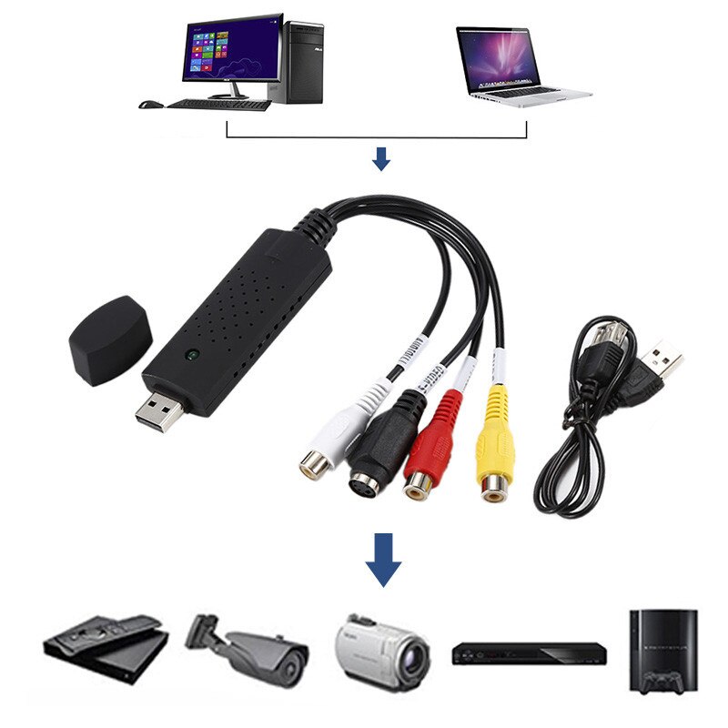 USB2.0 Data Acquisition Card AV Signal Capture TV Tuner VHS To DVD Video Capture Converter For Win7/8/XP/Vista With USB Cable