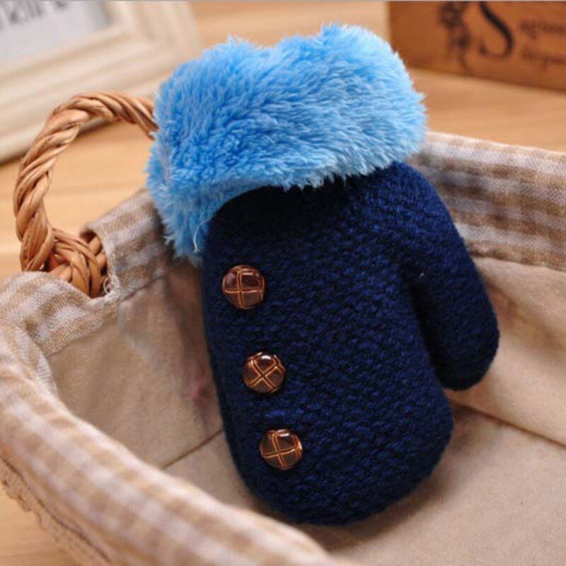 2-5Y Bambini Ragazzi Guanti Ispessimento Inverno Del Bambino Delle Ragazze Dei Ragazzi Caldi Guanti Per Bambini Pesante Guanto di Lavoro A Maglia Button Solid Mittens Nuovo: DL