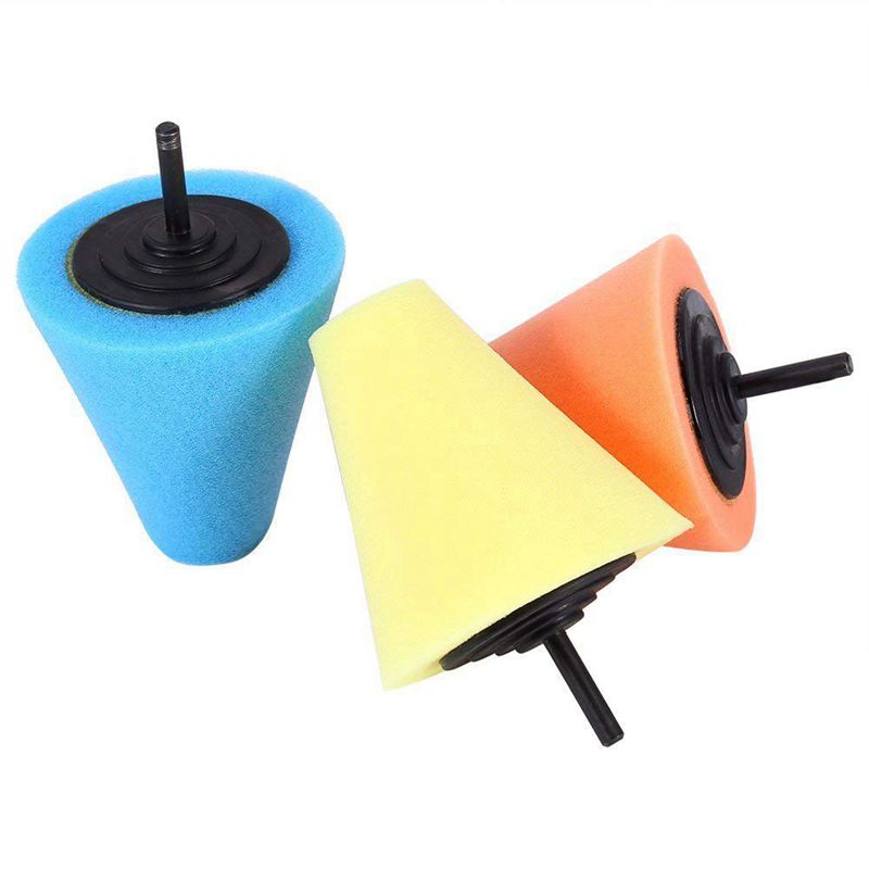 3Pcs 1/4 inch /6mm Shank Sponge Cone Metal Polishing Foam Pad Wool Buffing Polishing Ball for Automotive Car Wheels Care,For Met