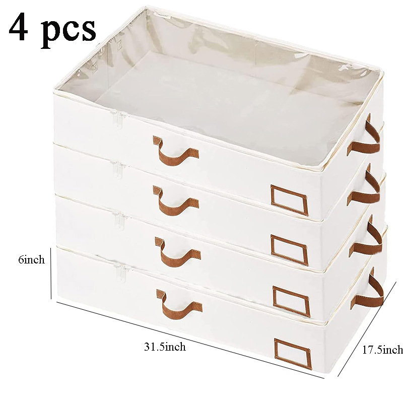 4 Pack Foldable Underbed Storage Box for Clothes Under Bed Clothes Organizer With Sturdy Structure and Ultra Thick Fabric