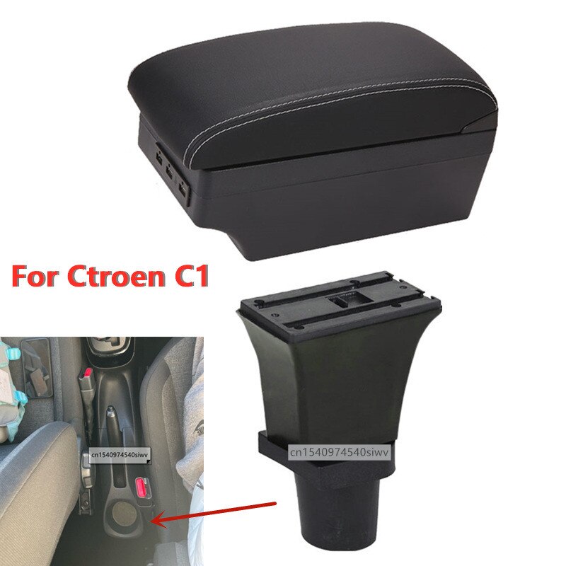 Car Armrest Box for Citroen C1 Special Retrofit Parts Center Storage Box with USB LED Light Accessories