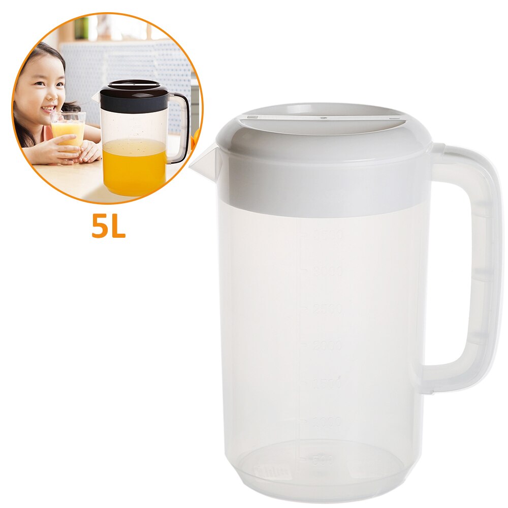 Jarra de agua transparente de 2,5l/5L, olla de agua de gran capacidad, jarra de agua fría, hervidor de agua con mango ergonómico, botella contenedor de agua: White-5L