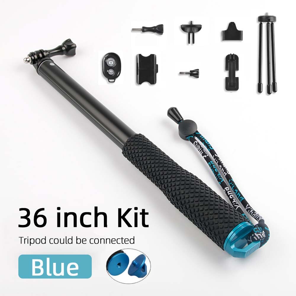 Portable Selfie Stick for GoPro Hero 7 6 5 4 Action Camera Extend Monopod for Xiaomi Yi 4K Sjcam Sj4000 Eken H9 Camera Accessory: 36inch-kit Blue