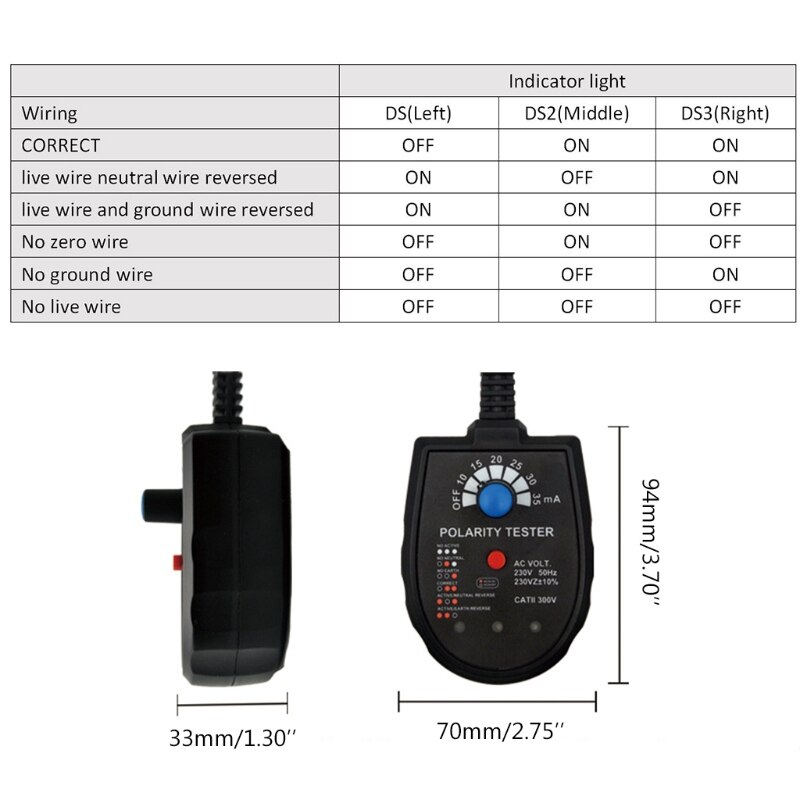 Socket Phase Detector 3 Phase Polarity Phase Check Plug Tester Neutral Live Test