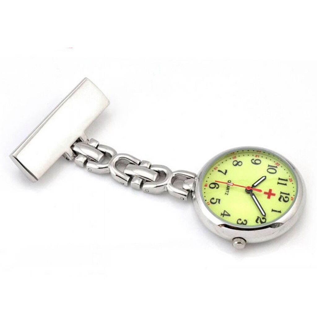 Large Face Nurses Pocket Fob Watch On Bar With Brooch White Luminous