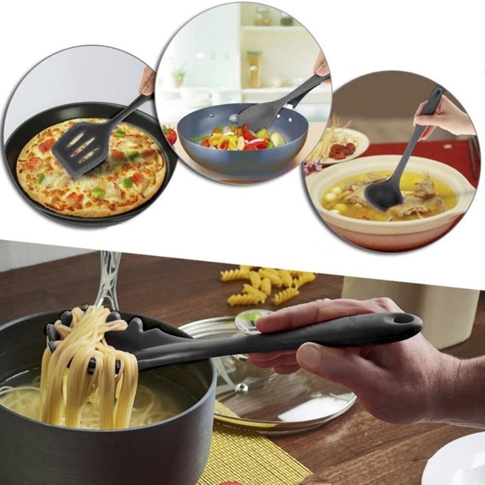10-Piece Set Of Silicone Kitchen Utensils, Black Non-Stick Cooking Tools And Kitchen Accessories Utensils For Kitchen