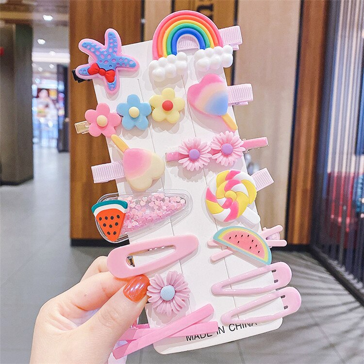 14 unids/caja niños dulce lindo de dibujos animados de seguridad adorno para el cabello Clips chicas bebé bandas para el cabello de los niños horquillas accesorios para el cabello: 14PC Pink 2 Headwear