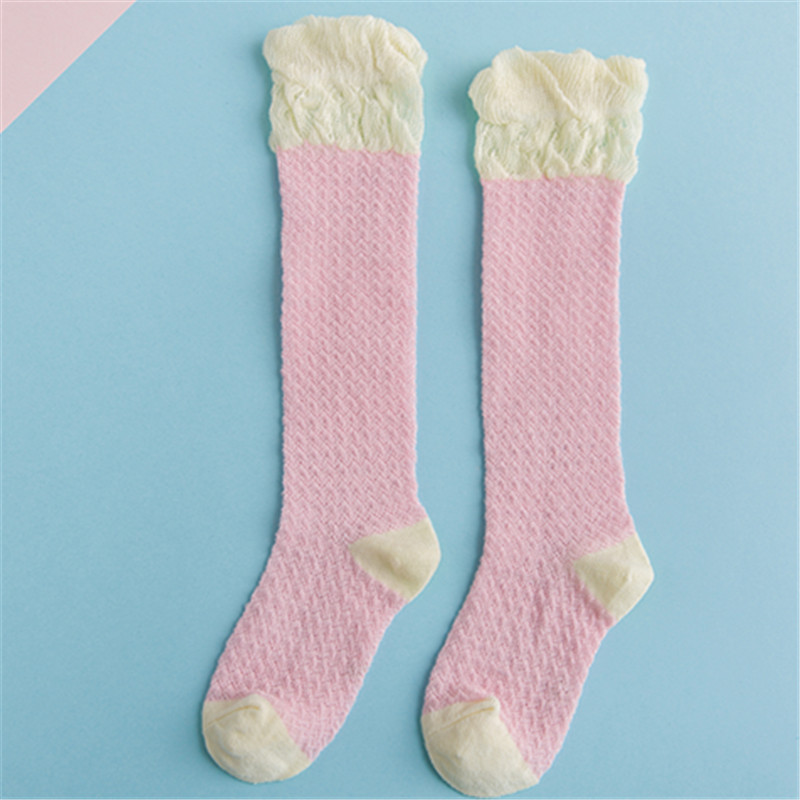 Frühlings- und sommer-netzstrümpfe für babys, farblich abgestimmte dünne, atmungsaktive babysocken, hohe socken für mädchen: Gelb / S (0-1t)