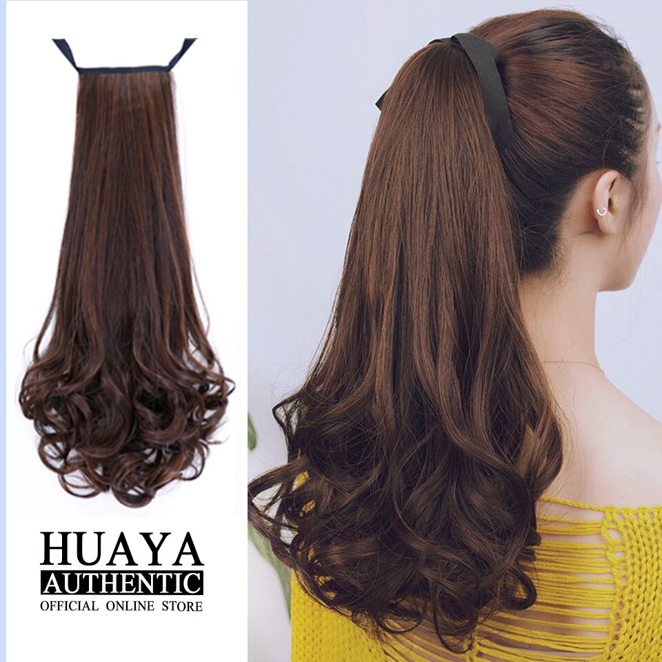 HUAYA 22 Inch Synthetic Long Curly Ponytail Clip In Hair Extensions Tail on False Hair Black Blonde Brown Pony Tail Hairpieces