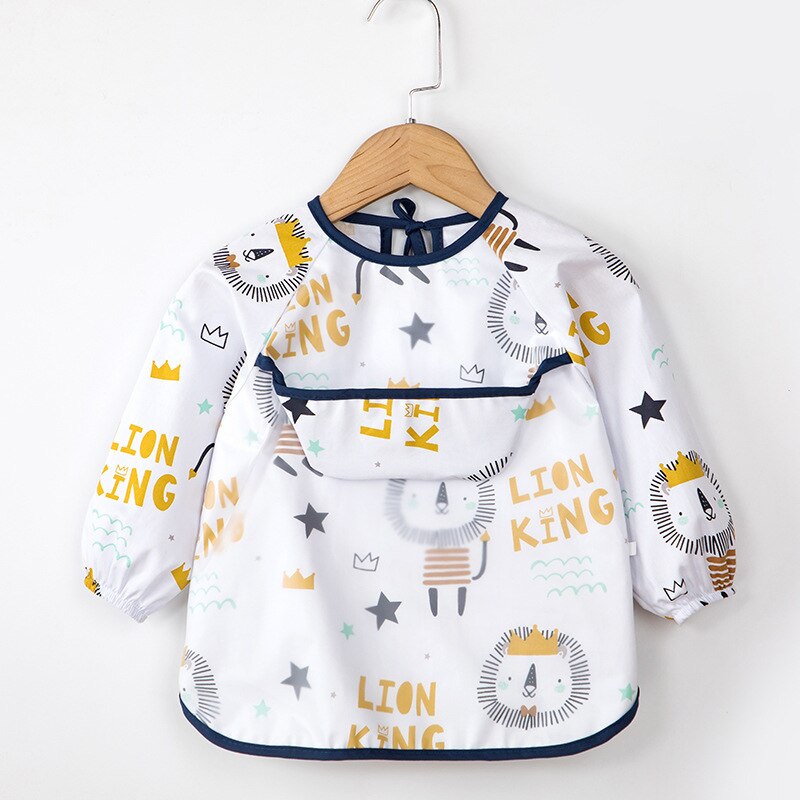Baby Kids Toddler Long Sleeve Scarf Waterproof Art Smock Feeding Bib Apron Pocket Infant Boys Girls Burp Cloth Bandana Bibs