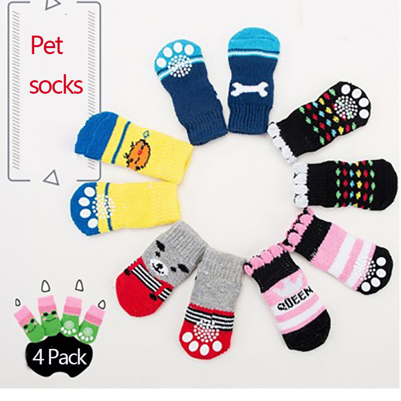 4 Pak Huisdier Sokken Antislip Bodem Puppy Hond Sokken Hond Voet Cover Teddy Poedel Katoenen Sokken voor Honden Sokken Bulldog