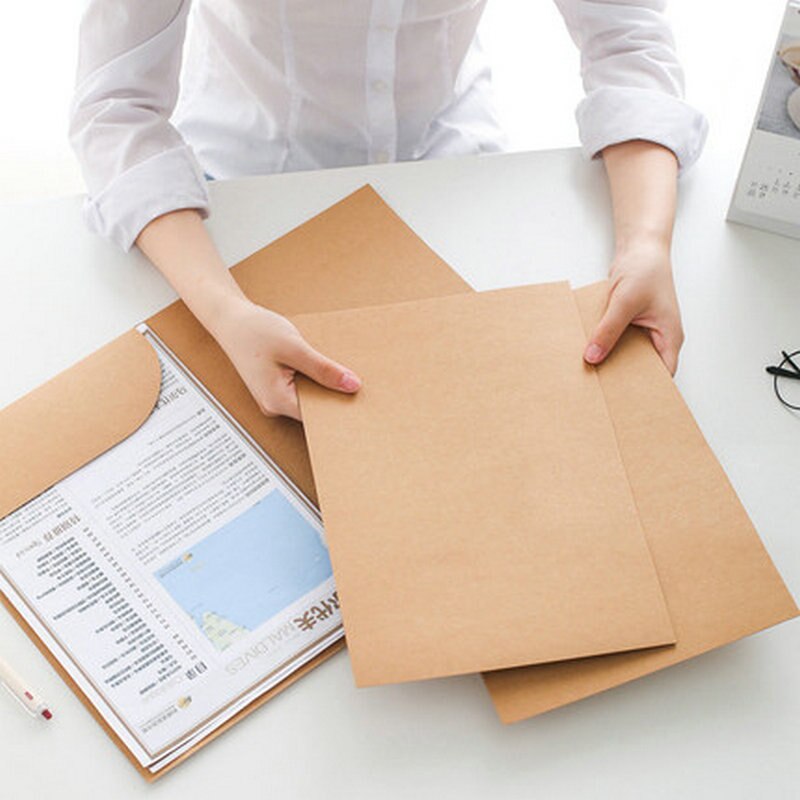 Retro Kraft Paper File Cover L-shape A4 Paper Document Holder Conference A4 Files Report Cover