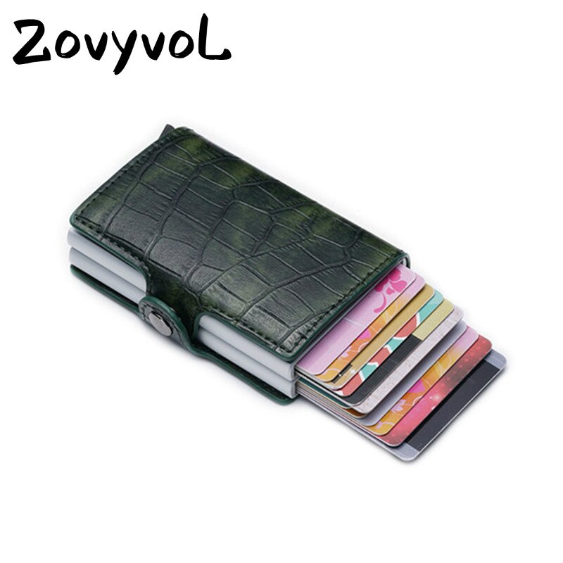 Zovyvol Functie Pu Lederen Card Case Mannen Wallet Credit Kaarthouder Bezoek Aluminium Dubbele Dozen Card Portemonnee Vrouwen