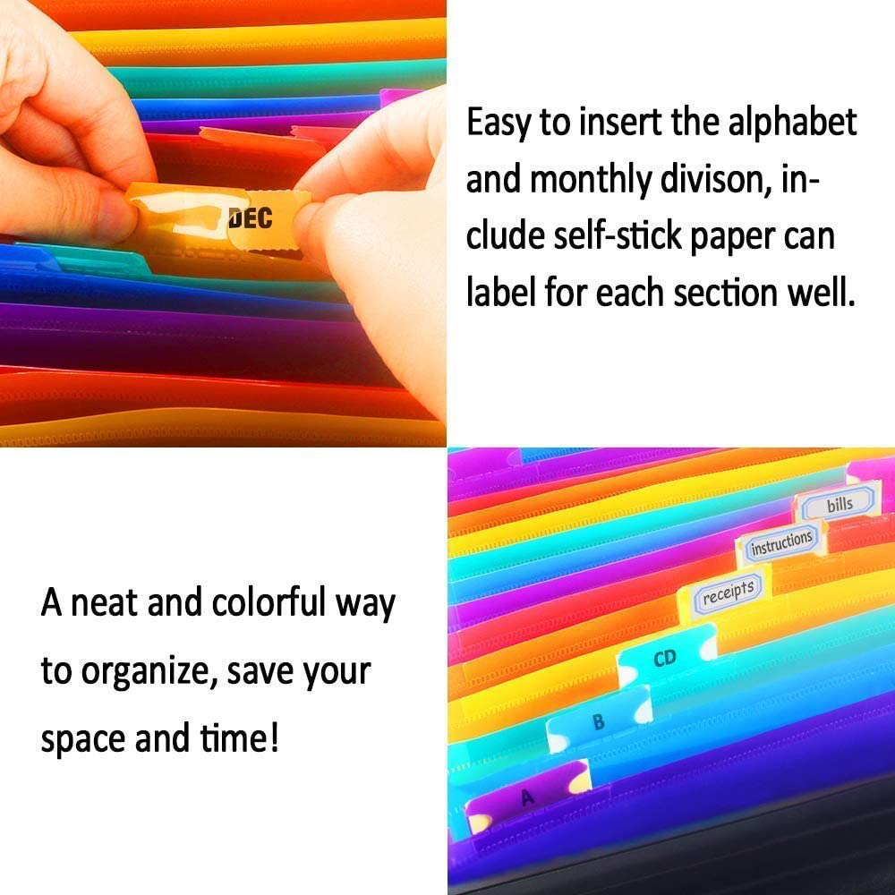 A4 Size 24 Pockets Expanding File Folder With Expandable Cover Portable Document Organizer Desktop Plastic Receipt Paper Folders