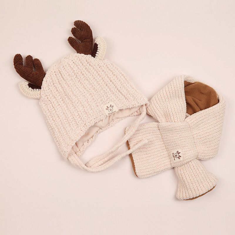 cute Hats With Scarf Warm Fleece Inside Beanie Girls Winter Cap With Scarf Winter Knitted Hats For Children Baby Caps Hat