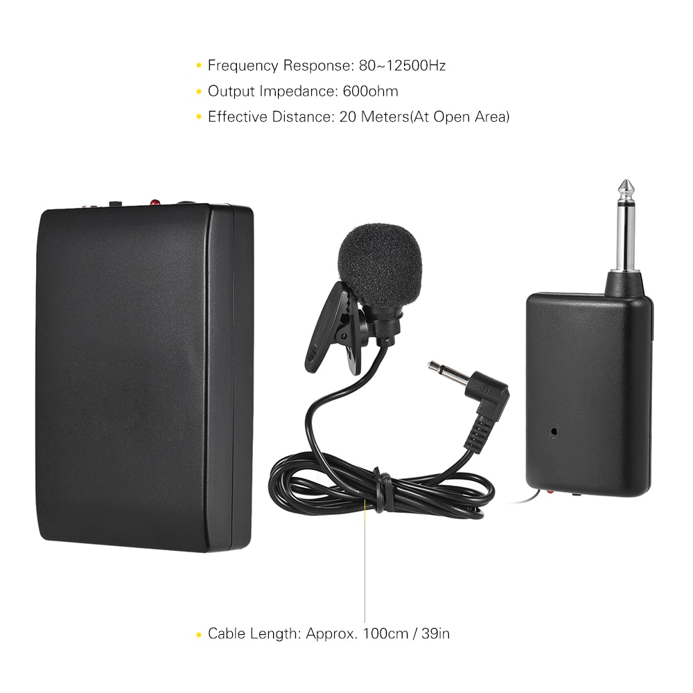 Mini Draadloze Clip-on FM Microfoon Lavalier Mic System Voice Versterker Zender Ontvanger 6.5mm Out voor Conference Speech
