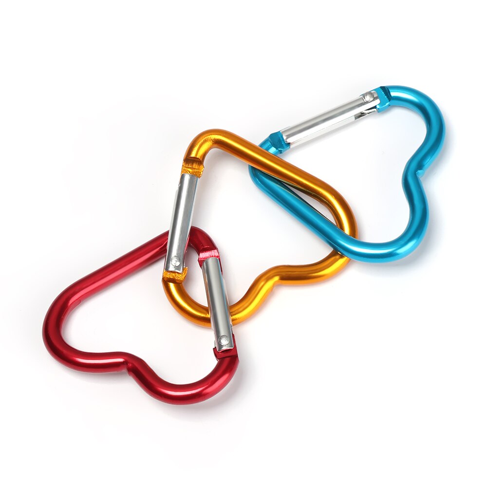 3pcs/set Heart-shaped Aluminum Carabiner Key Chain Clip Outdoor Keyring Hook Water Bottle Hanging Buckle Travel Kit Accessories
