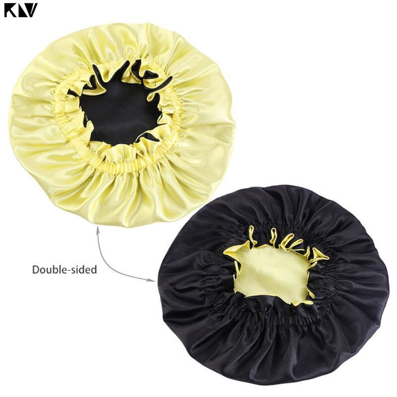 Bonnet de nuit en Satin soyeux pour bébé, Double couche réglable, Turban de nuit pour fille, couleur unie, mignon, à la ,: A-Yellow