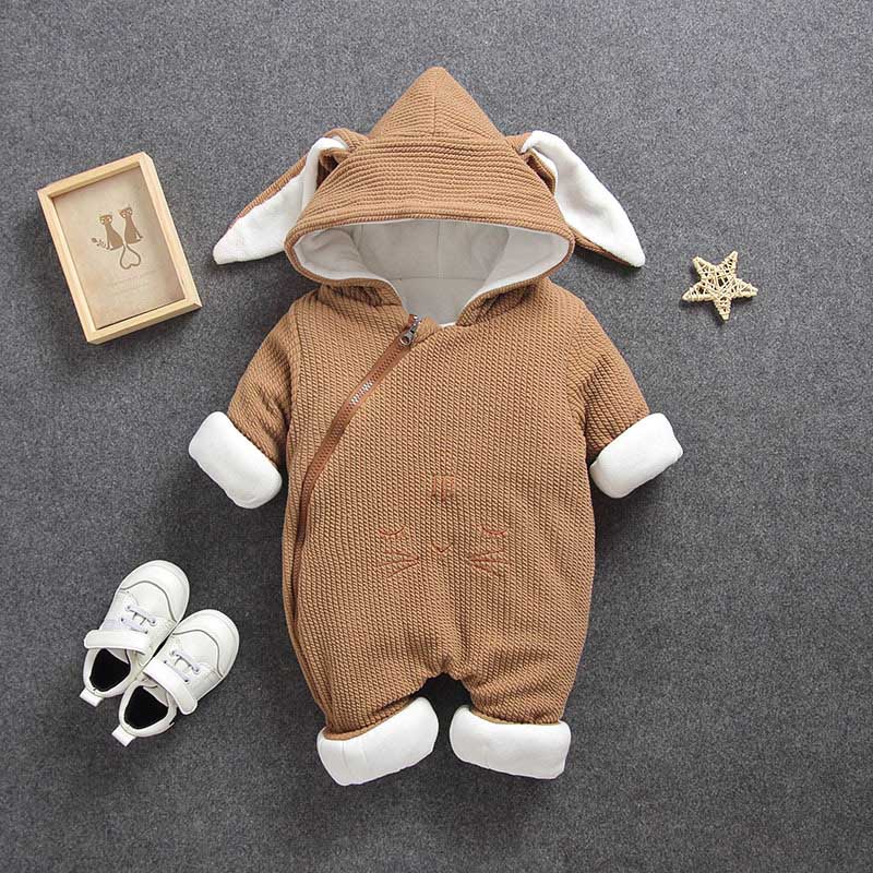 Baby Rompertjes Overalls Kleding Winter Jongen Meisje Kledingstuk Dikker Warm Pure Katoen Bovenkleding Jas Jas Kids Sneeuw Wear: Coffee rabbit / 9m