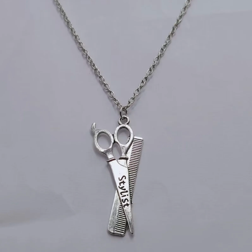 1 unids/lote, tijeras de barba Vintage a la , dijes, colgante, collar, amuleto de protección de buena suerte, joyería: Color amarillo dorado claro