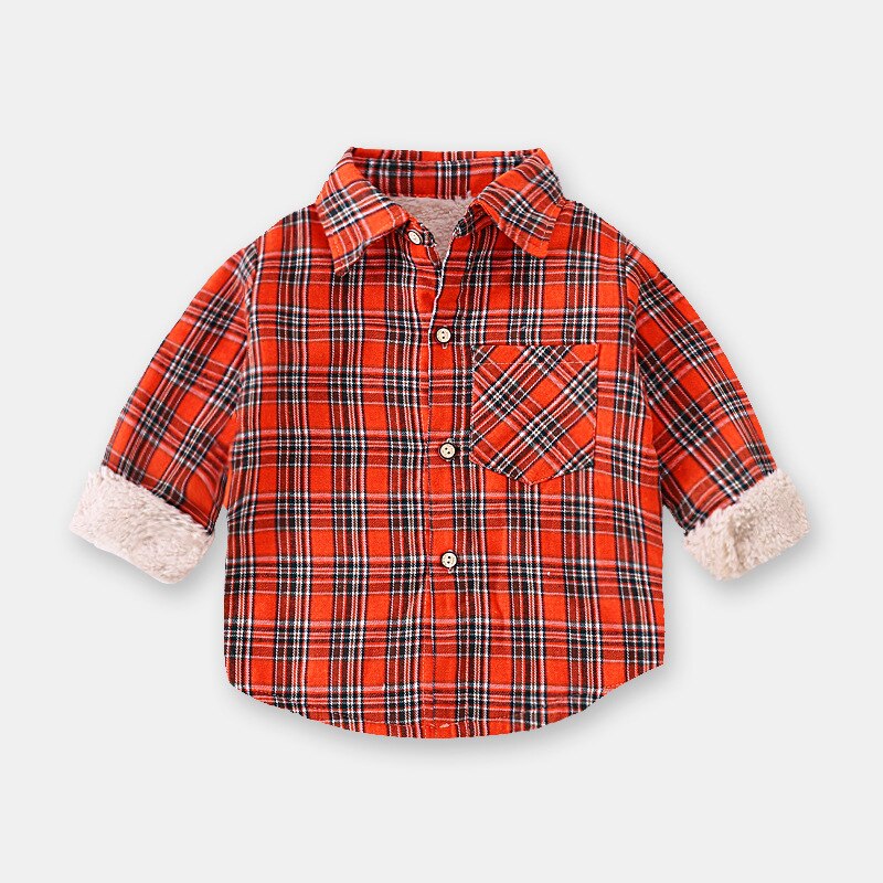 Shirt Herfst Winter Kinderen Plaid Top Plus Kasjmier Jongen Meisje Westerse Stijl Lam Fluwelen Shirt Lange Mouwen Winter kleding: Red white grid / 110CM