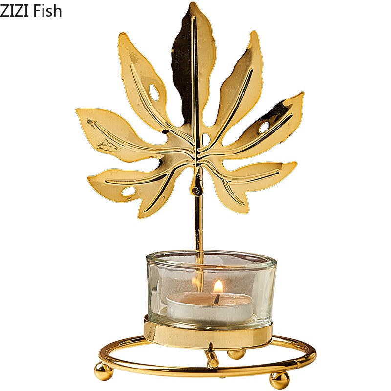 Portavelas de aleación de cobre de imitación decoraciones bodas fiestas candelabro planta de Metal dorado hojas candelabros MESA CENTRO DE MESA