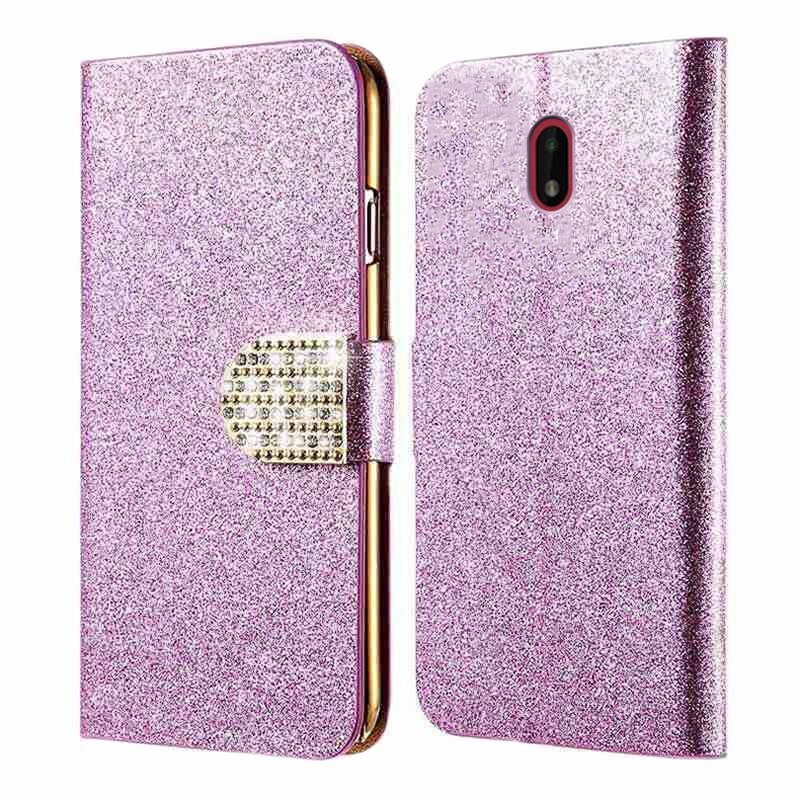 Cartera estuche diamantes purpurina de lujo para móvil, Funda de cuero con tapa para Nokia C1 Plus, funda para teléfono móvil Nokia C1 Plus