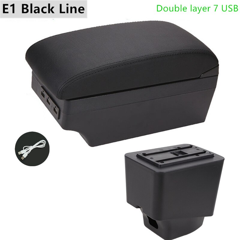 Armrest Box for Renault Captur Kaptur Leather Arm Rest Center Console Storage USB Car Accessory: E1 Black Line