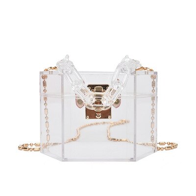 Acrylic Chain Transparent Box Jelly Bag Individual Hexagon Clear PVC Women Handbags Mini Evening Crossbody Tote Bags: white