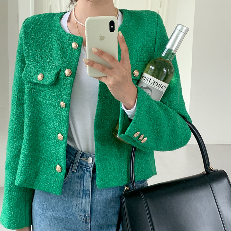 Cappotto di Tweed di lana francese moda bottone d'oro di fascia alta corto temperamento sottile autunno inverno cappotti coreani giacca donna corea 2023